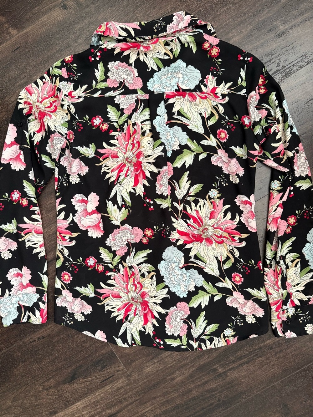 Express Portofino Slim Floral Button Front Blouse XS Black Career Office Top - Picture 2 of 8